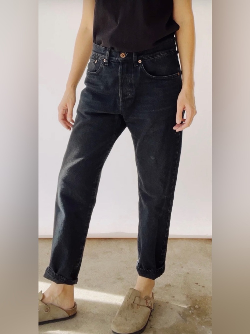 Hey Gang Cropped Washed Black Jeans 26